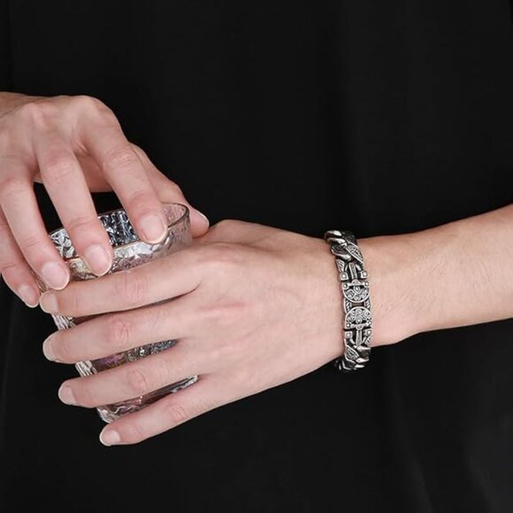 Vintage Cross Men Bracelet Stainless Steel Men's link Bracelet Silver 8.66" - Picture 4 of 6